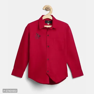 Stylish Red Cotton Blend Self Pattern Shirts For Boys-thumb0