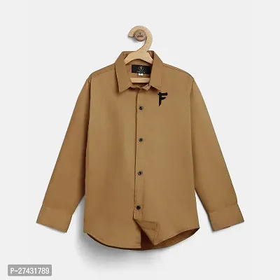 Stylish Brown Cotton Solid Shirts For Boys-thumb0