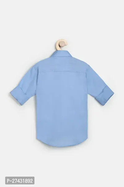 Stylish Blue Cotton Blend Solid Shirts For Boys-thumb2