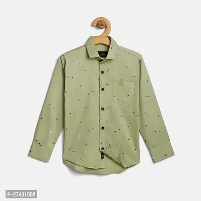 Stylish Green Cotton Blend Printed Shirts For Boys