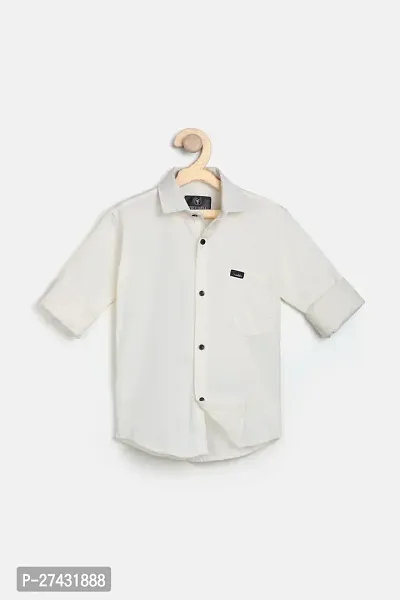 Stylish Beige Cotton Blend Solid Shirts For Boys-thumb0