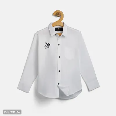 Stylish White Cotton Blend Self Pattern Shirts For Boys