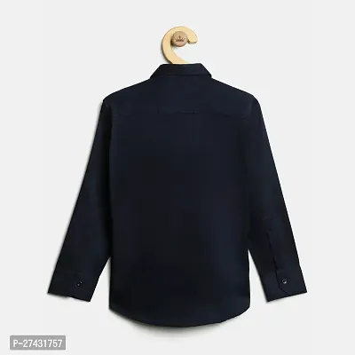 Stylish Navy Blue Cotton Solid Shirts For Boys-thumb2