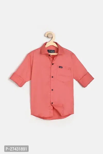 Stylish Orange Cotton Blend Solid Shirts For Boys