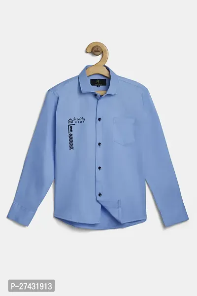 Stylish Blue Cotton Blend Solid Shirts For Boys