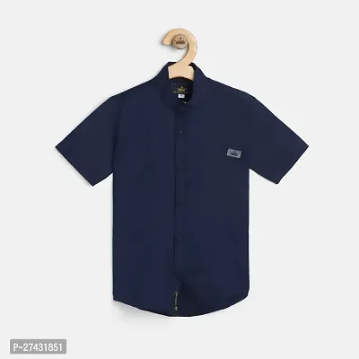 Stylish Navy Blue Cotton Solid Shirts For Boys