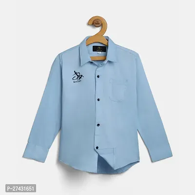 Stylish Blue Cotton Blend Self Pattern Shirts For Boys-thumb0