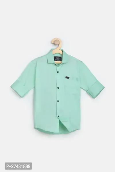 Stylish Green Cotton Blend Solid Shirts For Boys