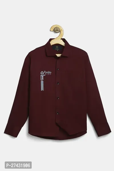 Stylish Maroon Cotton Blend Solid Shirts For Boys-thumb0