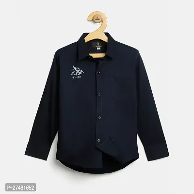 Stylish Navy Blue Cotton Blend Self Pattern Shirts For Boys-thumb0