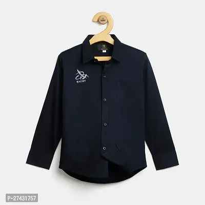 Stylish Navy Blue Cotton Solid Shirts For Boys-thumb0