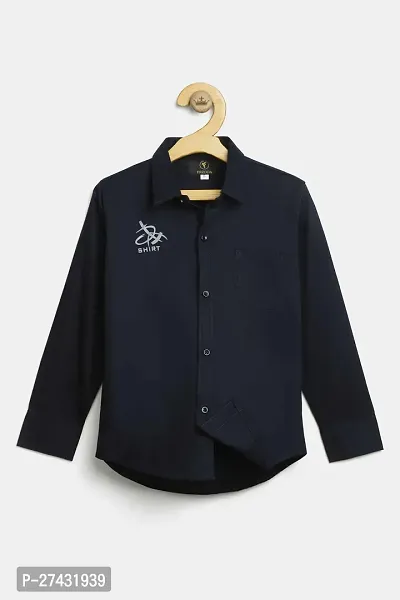 Stylish Blue Cotton Blend Solid Shirts For Boys