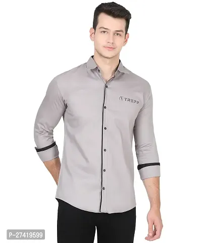 Stylish Grey Cotton Blend Solid Long Sleeves Casual Shirt For Men