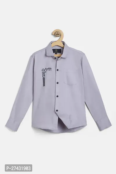 Stylish Grey Cotton Blend Solid Shirts For Boys