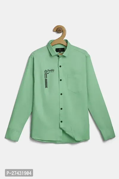 Stylish Green Cotton Blend Solid Shirts For Boys