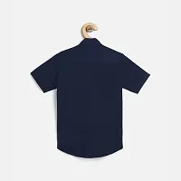 Stylish Navy Blue Cotton Blend Self Pattern Shirts For Boys-thumb1