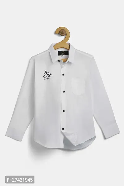 Stylish White Cotton Blend Solid Shirts For Boys-thumb0