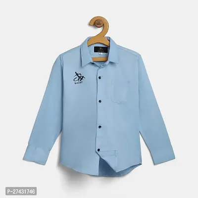 Stylish Blue Cotton Solid Shirts For Boys-thumb0