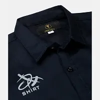 Stylish Navy Blue Cotton Blend Self Pattern Shirts For Boys-thumb2