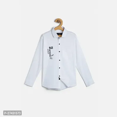 Stylish White Cotton Blend Printed Shirts For Boys