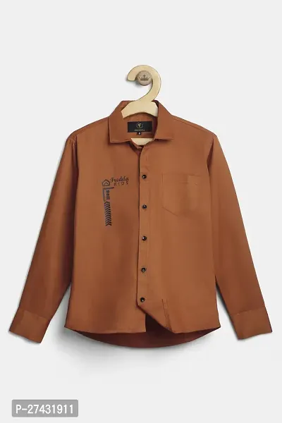 Stylish Brown Cotton Blend Solid Shirts For Boys