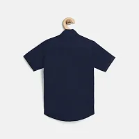 Stylish Navy Blue Cotton Solid Shirts For Boys-thumb1