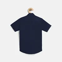 Stylish Navy Blue Cotton Blend Self Pattern Shirts For Boys-thumb1