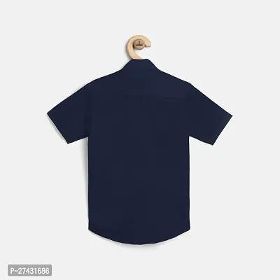 Stylish Navy Blue Cotton Blend Self Pattern Shirts For Boys-thumb2