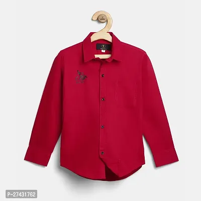 Stylish Red Cotton Solid Shirts For Boys-thumb0