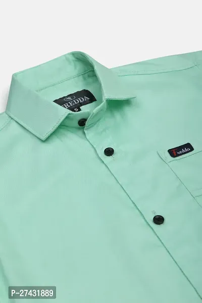 Stylish Green Cotton Blend Solid Shirts For Boys-thumb3