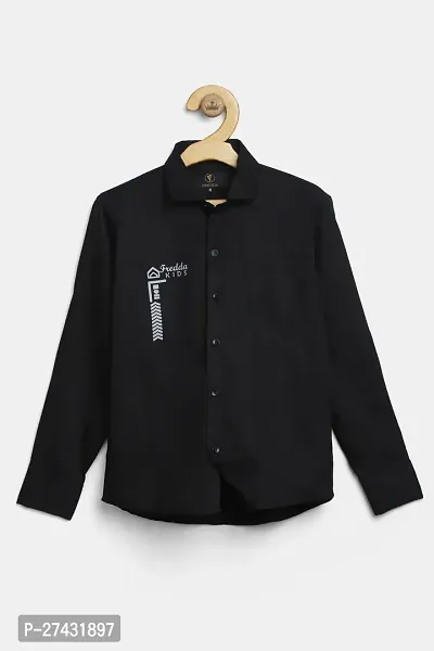 Stylish Black Cotton Blend Solid Shirts For Boys