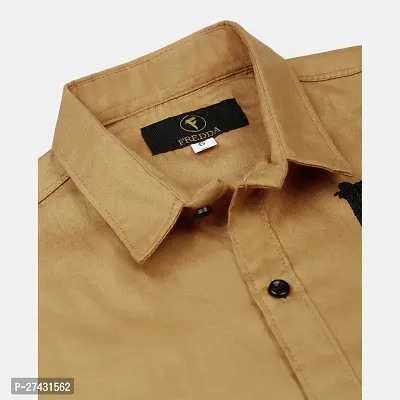 Stylish Brown Cotton Blend Solid Shirts For Boys-thumb3