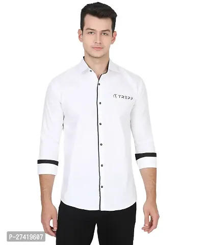 Stylish White Cotton Blend Solid Long Sleeves Casual Shirt For Men-thumb0