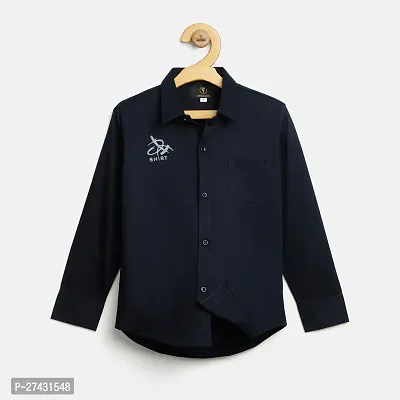 Stylish Navy Blue Cotton Blend Self Pattern Shirts For Boys