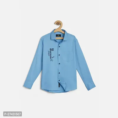 Stylish Blue Cotton Blend Printed Shirts For Boys
