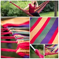 Foldable Outdoor Canvas Camping Brazilian Swing Hammock for Porch, Garden Backyard Pack of 1 (RED Color)-thumb1