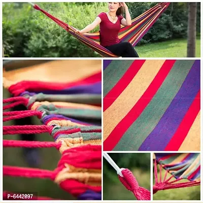 Foldable Outdoor Canvas Camping Brazilian Swing Hammock for Porch, Garden Backyard Pack of 1 (RED Color)-thumb2