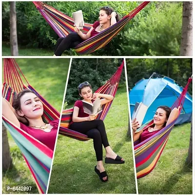 Foldable Outdoor Canvas Camping Brazilian Swing Hammock for Porch, Garden Backyard Pack of 1 (RED Color)-thumb3