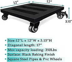 Square metal Plant Caddy on Wheels - Outdoor Flower Pot Rack on Rollers - Indoor Rolling Tray Coaster, Fully Assembled, standard, Black-thumb2
