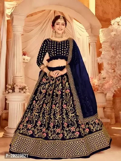 Stylish Velvet Embroidered Lehenga Choli Set For Women-thumb0