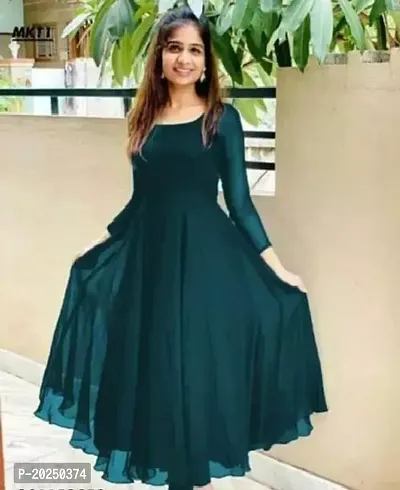 Stylish Georgette Solid Flared Dress For Women