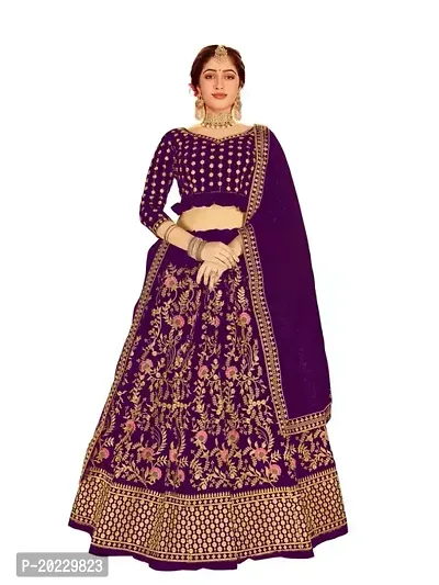 Stylish Velvet Embroidered Lehenga Choli Set For Women