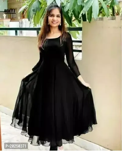 Stylish Georgette Solid Flared Dress For Women
