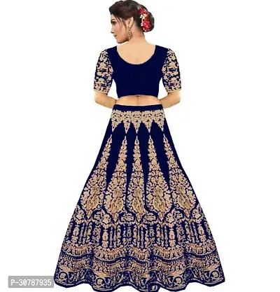 Fabulous Blue Velvet Embroidered Semi Stitched Lehenga Choli With Dupatta For Women-thumb2