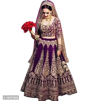 Fabulous Purple Velvet Embroidered Semi Stitched Lehenga Choli With Dupatta For Women-thumb0