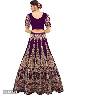 Fabulous Purple Velvet Embroidered Semi Stitched Lehenga Choli With Dupatta For Women-thumb2