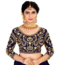 Fabulous Navy Blue Velvet Embroidered Semi Stitched Lehenga Choli With Dupatta For Women-thumb2