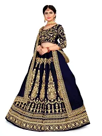 Fabulous Navy Blue Velvet Embroidered Semi Stitched Lehenga Choli With Dupatta For Women-thumb3