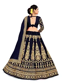 Fabulous Navy Blue Velvet Embroidered Semi Stitched Lehenga Choli With Dupatta For Women-thumb1