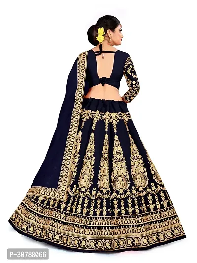 Fabulous Navy Blue Velvet Embroidered Semi Stitched Lehenga Choli With Dupatta For Women-thumb2